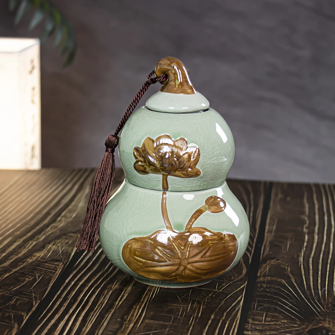 【爆款】传世哥窑开片葫芦密封罐茶-叶罐高端陶瓷双层密封摆件