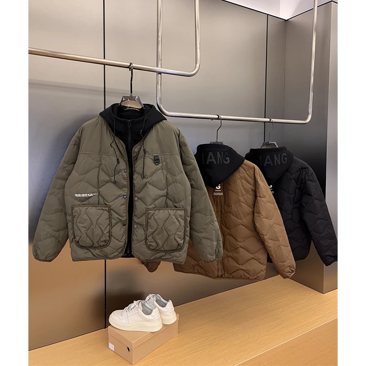 情侣款假两件设计师款连帽羽绒服秋冬新款潮牌90白鸭绒外套77511