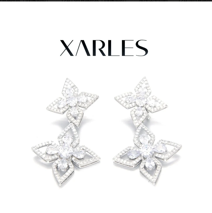 XARLES 铜合金合成锆石耳饰 设计师气质轻奢小众银色耳环11122