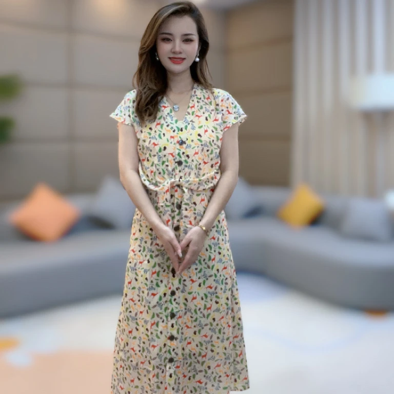 《静静心选》杏底无袖动物气质显瘦长款真丝连衣裙 73374