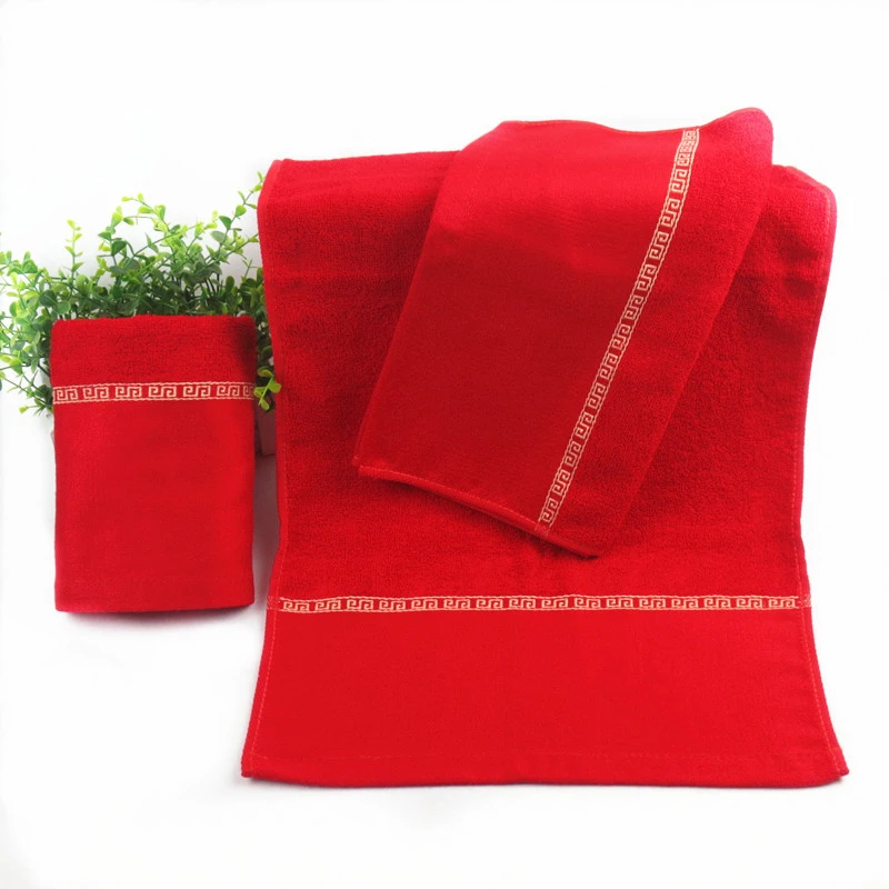 大红色毛巾伴手礼生日婚庆祝寿脱孝红毛巾竹棉不易掉色无字棉批发