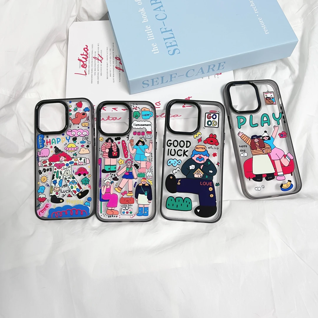 原创涂鸦适用于苹果15Promax创意手机壳全包防摔卡通透明