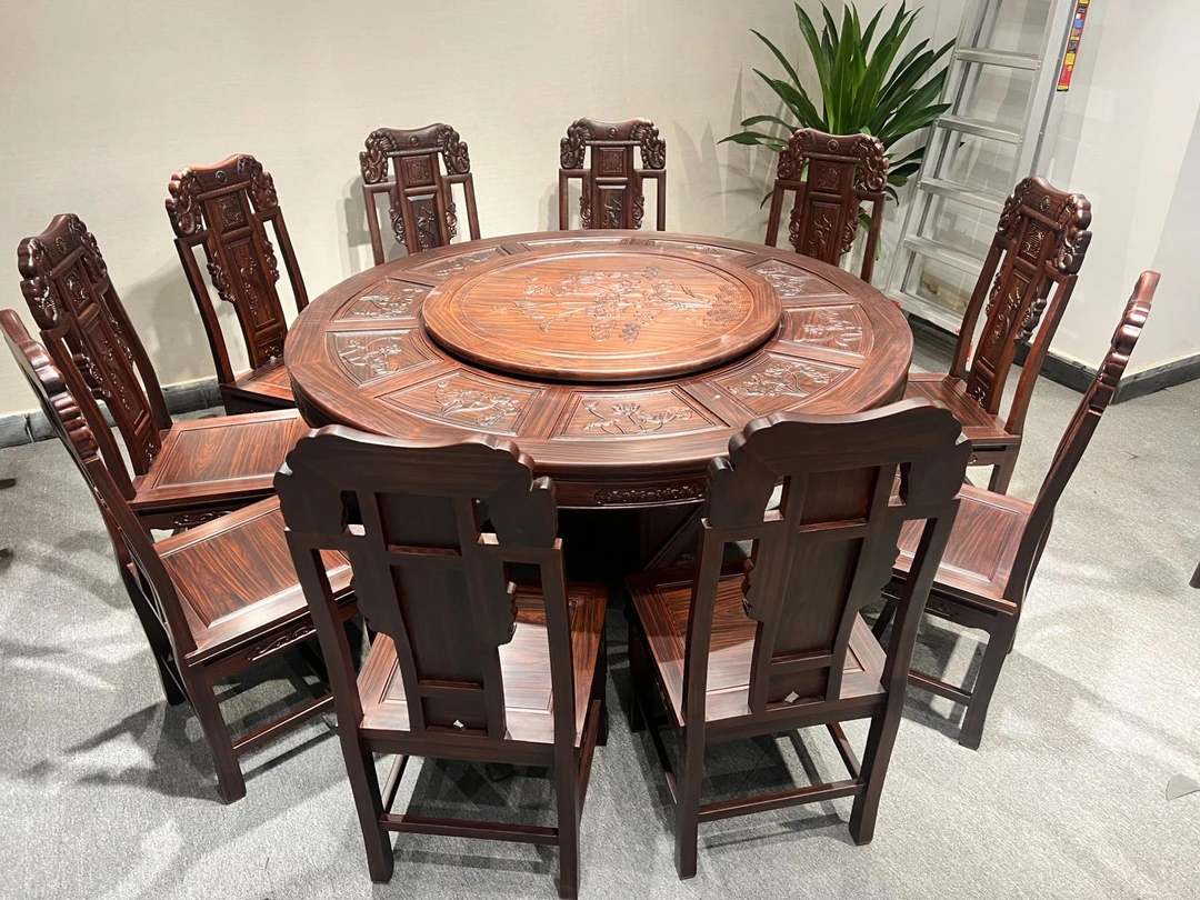 家用客厅1米58/1米38新古典吉祥如意圆台酸枝木成套