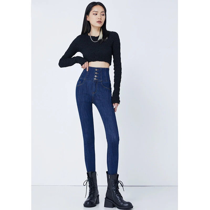 2024年秋季高腰收腹牛仔裤女小脚弹力百搭紧身显瘦修身女九分长裤