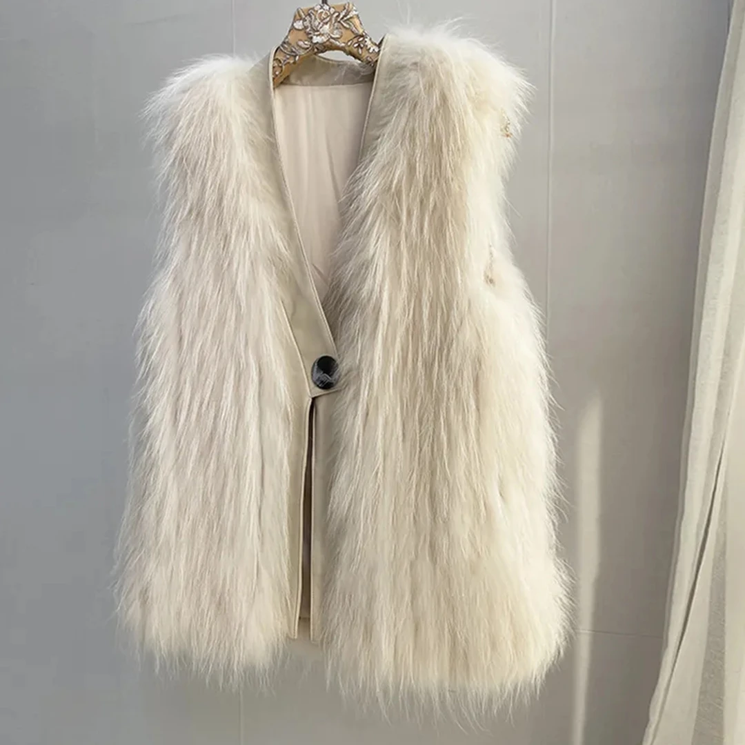 2023秋冬新款仿貉子毛皮草外套女车条马甲背心中长款网红保暖上衣