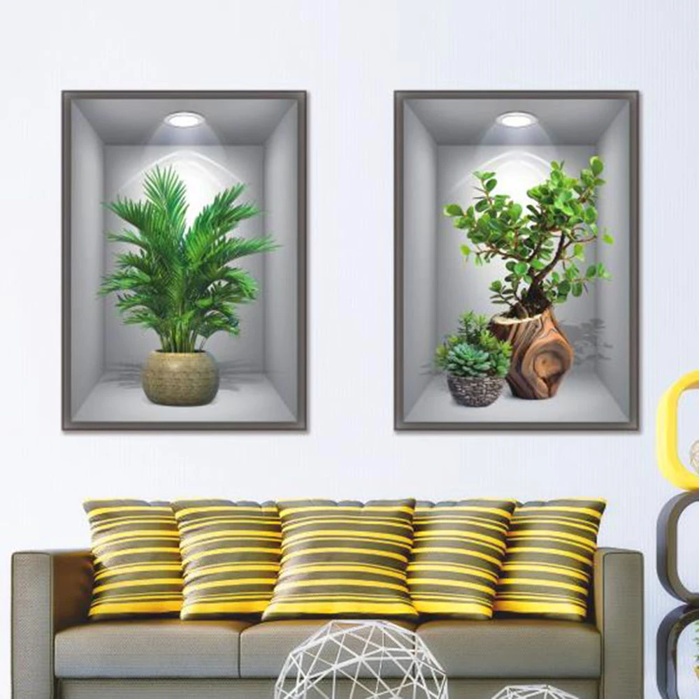 maruoxuan3d立体植物粘贴盆栽墙贴画装饰画墙面花卉客厅自粘墙贴
