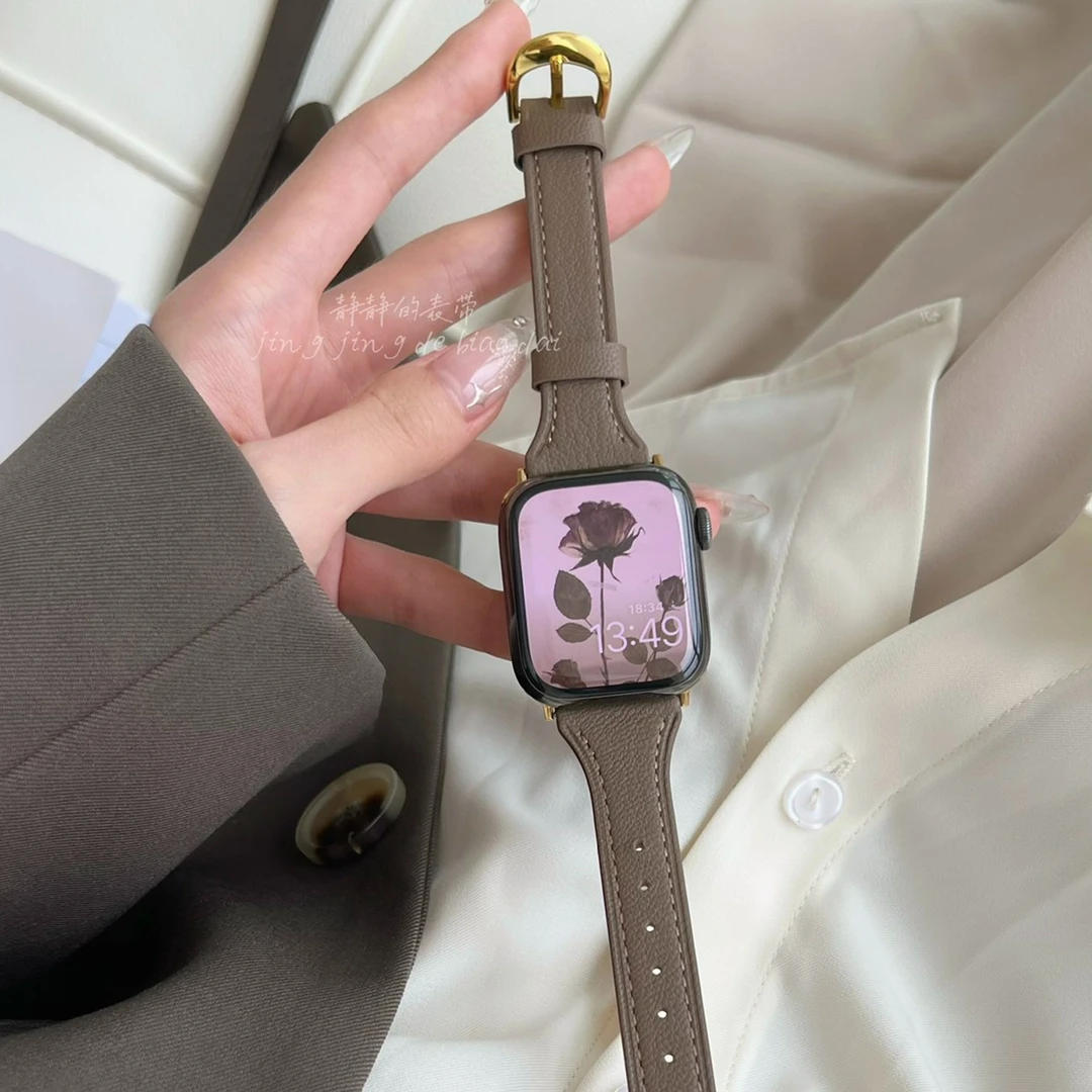 细款羊皮柔软大象灰适用于s78代applewatch456se静静的表带小蛮腰
