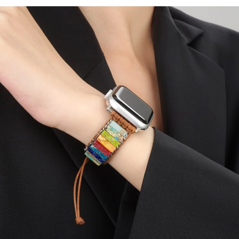 适用Apple Watch8表带苹果手表se 7代iwatch6/5编织创意原石手链4