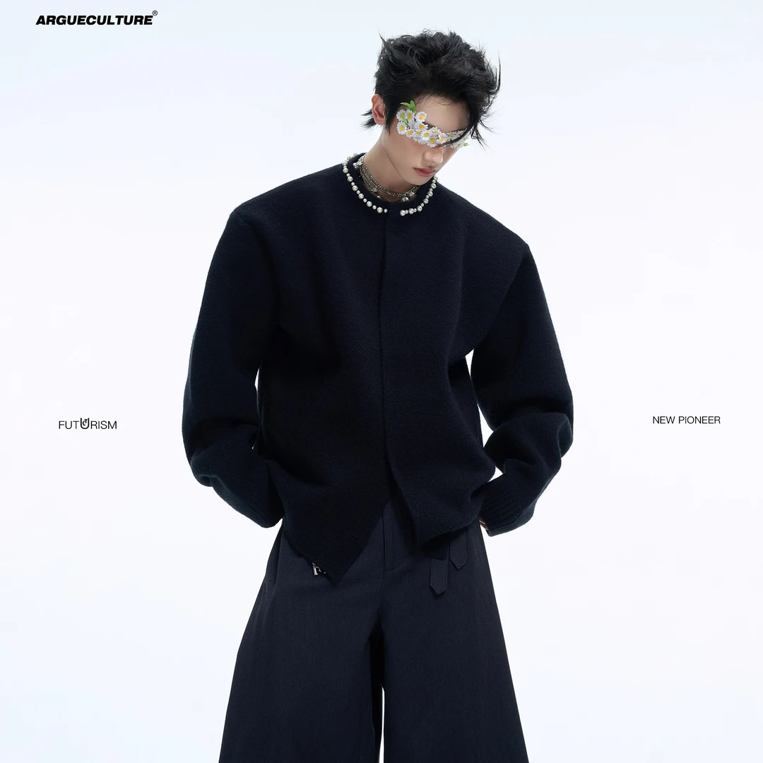 ArguE  小众轻奢珍珠点缀短款开衫毛衣宽松简约高级感针织衫外套