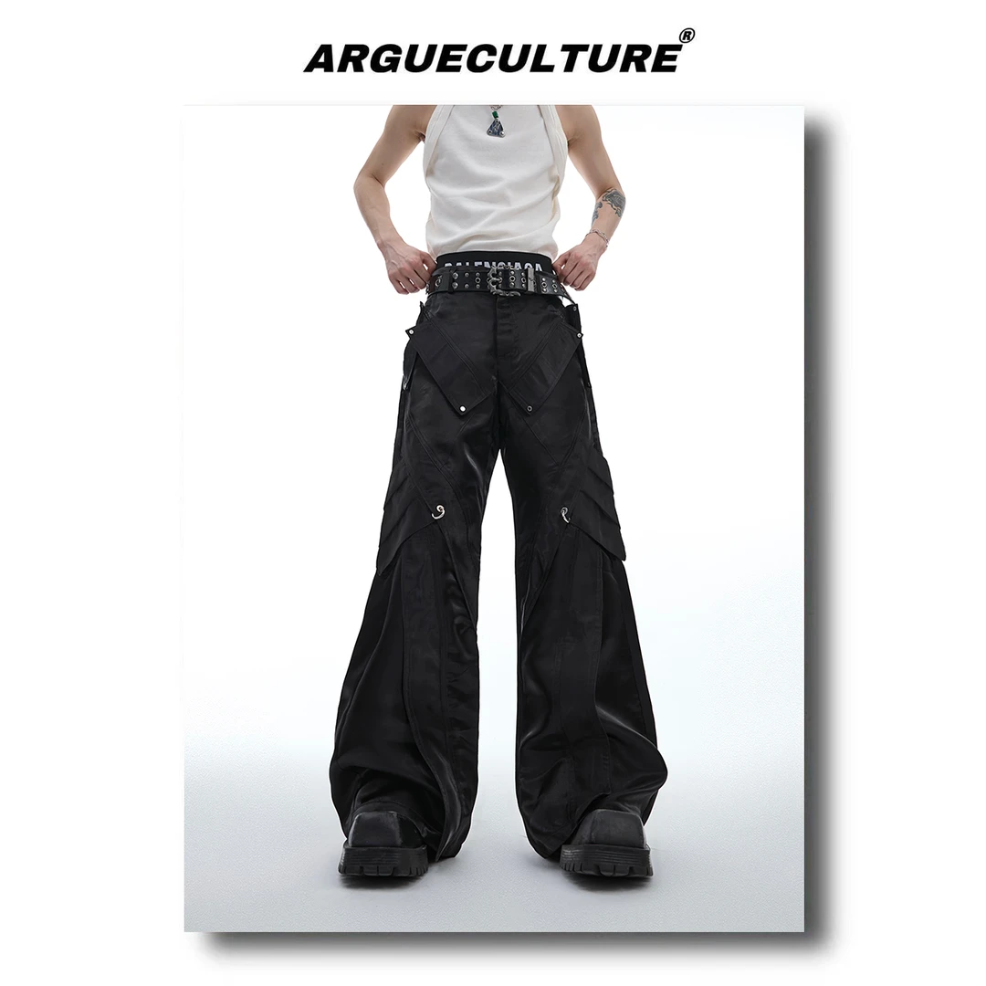 CulturE24ss小众未来感液态亮面解构皮裤金属搭扣微喇叭休闲裤潮