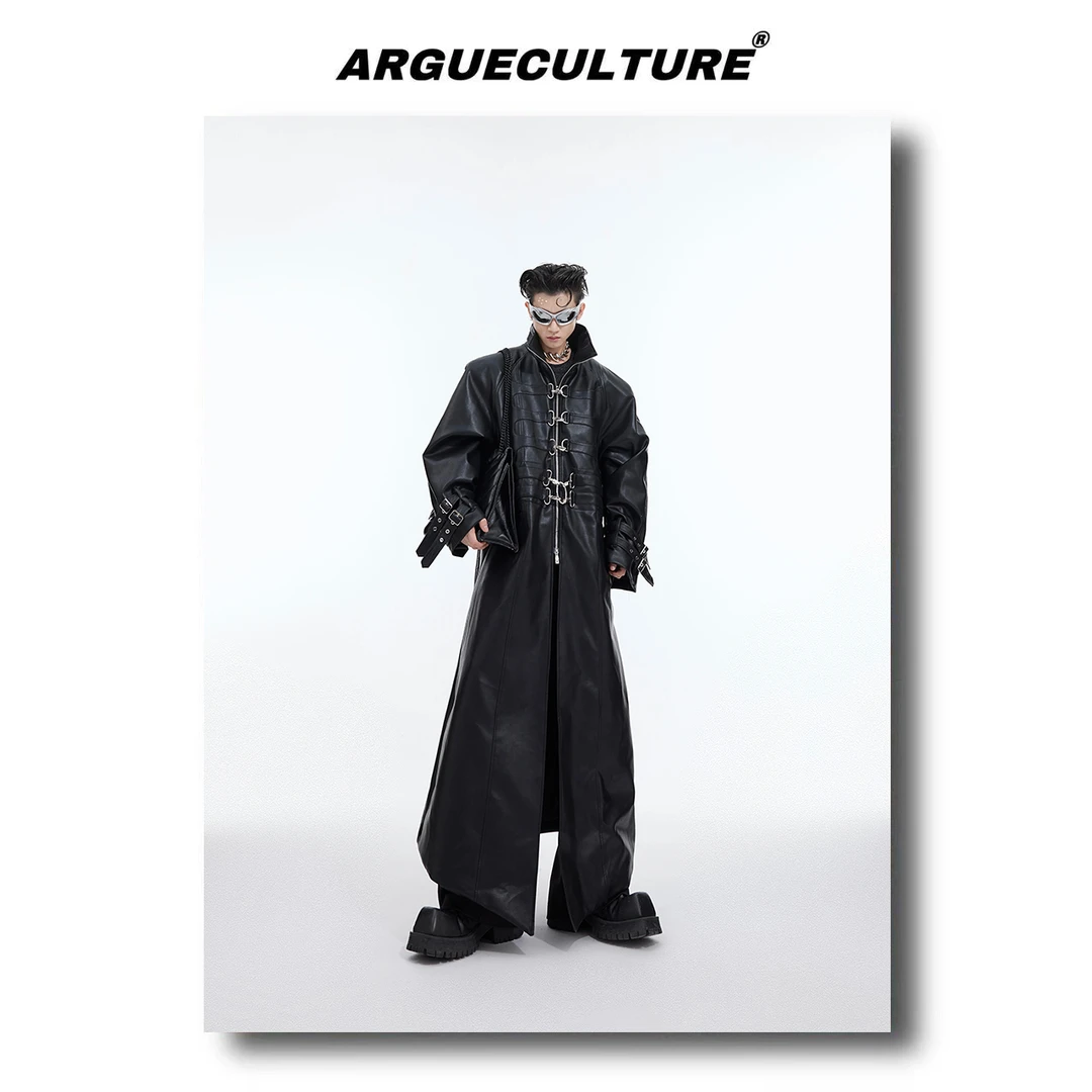 CulturE重磅小众解构金属锁扣设计感皮大衣廓形风衣过膝长款外套