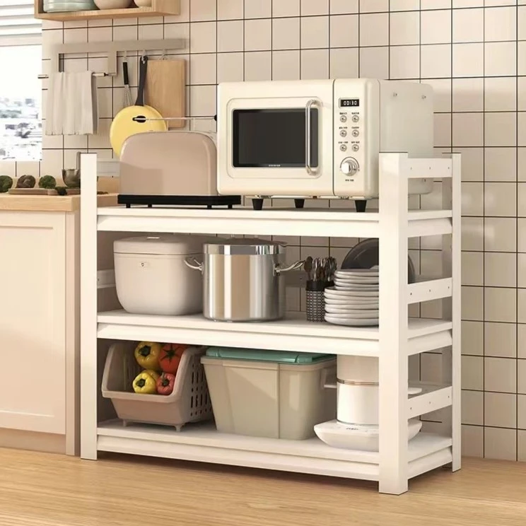 三层白色落地微波炉放锅的烤箱收纳阳台厨房置物架家用储物柜货架