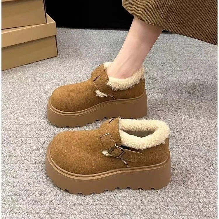 短筒冬季2024时尚雪地靴保暖百搭网红时尚秋冬乐福鞋加厚女鞋厚底