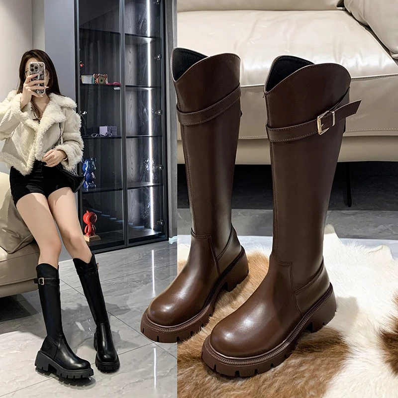 胖mm加大筒围法式V口粗跟不过膝长靴2024新百搭秋冬新款英伦厚底