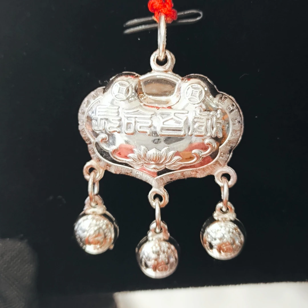 吊坠足银 足银999长命锁儿童手工编织民族风空心银制品坠链款时尚