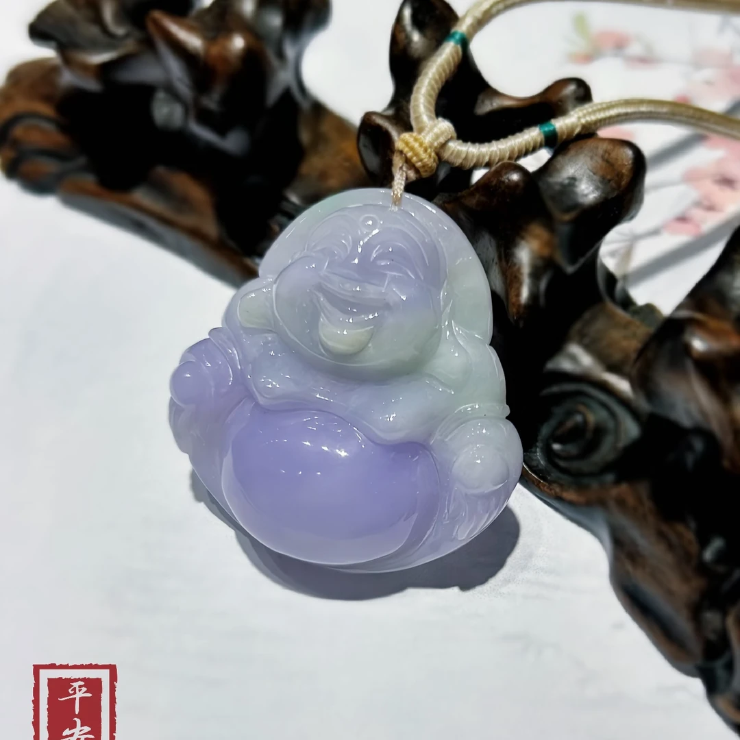 缅甸A货翡翠佛公紫罗兰色大件厚装精工雕刻气质时尚百搭精美俏色