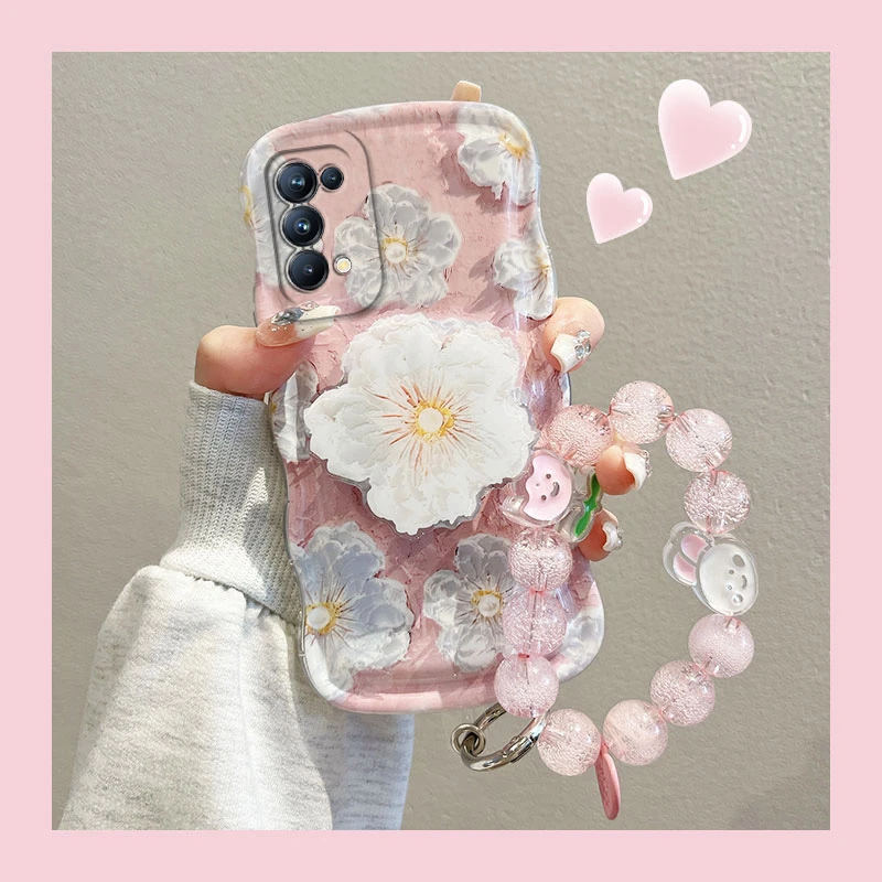 OPPORENO5PRO手机壳Reno5K防摔女全包保护套6PRO+油画硅胶支架ins