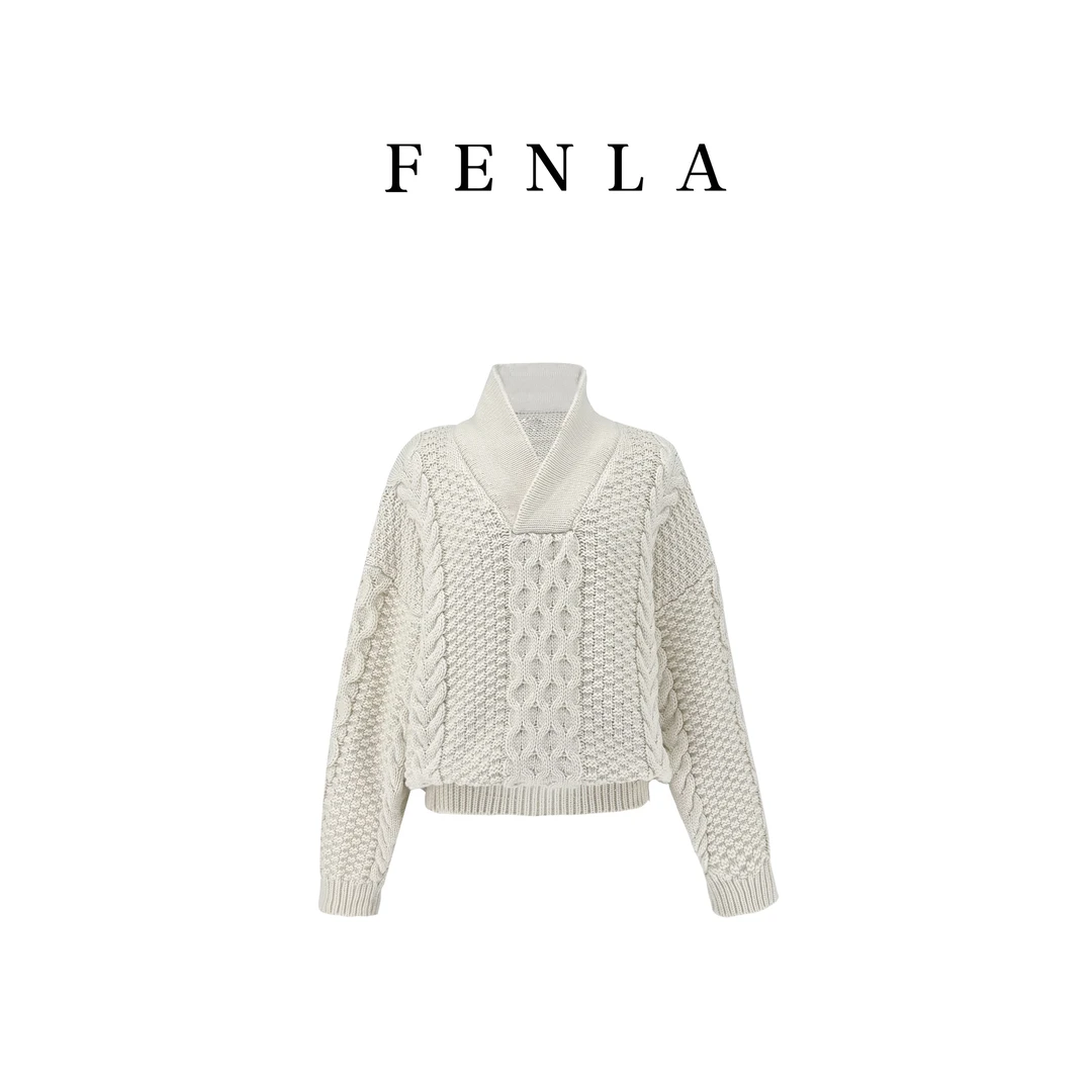 【惠姐私服】慵懒风宽松交叉领麻花毛衣加厚设计感显瘦针织衫 83170