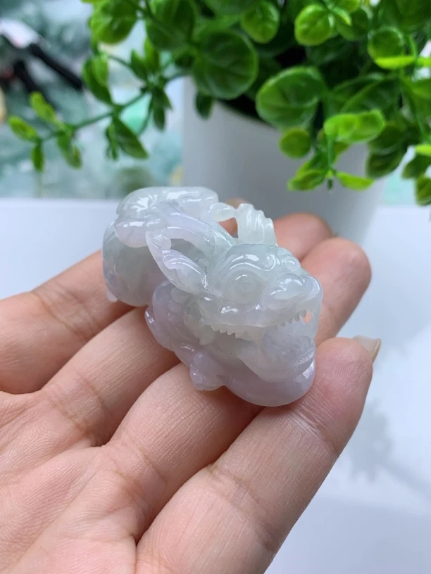 天然翡翠A货淡紫口含龙珠招财貔貅吊坠48/22.5/25