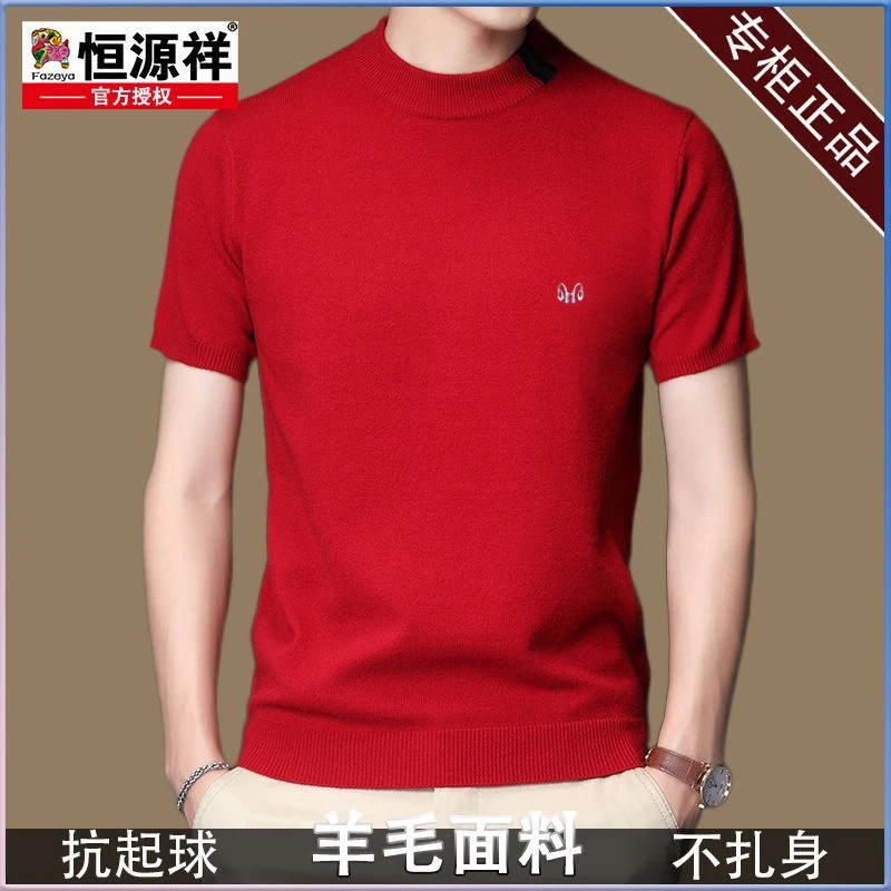 恒源祥集团集团半袖羊毛衫春秋季针织t恤短袖毛衣薄款男士半袖羊