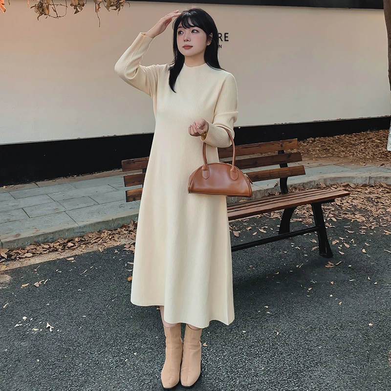 【乃粒】大码女装半高领针织连衣裙胖mm2024秋冬针织打底裙22809