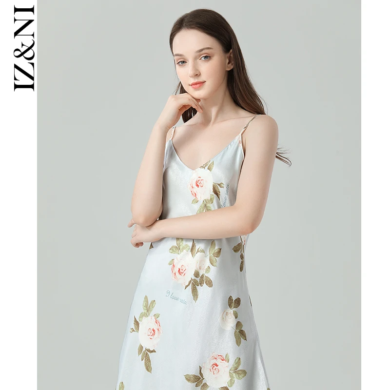 时尚睡裙印花女夏季吊带薄款冰丝国风殿春花奢华家居服显瘦