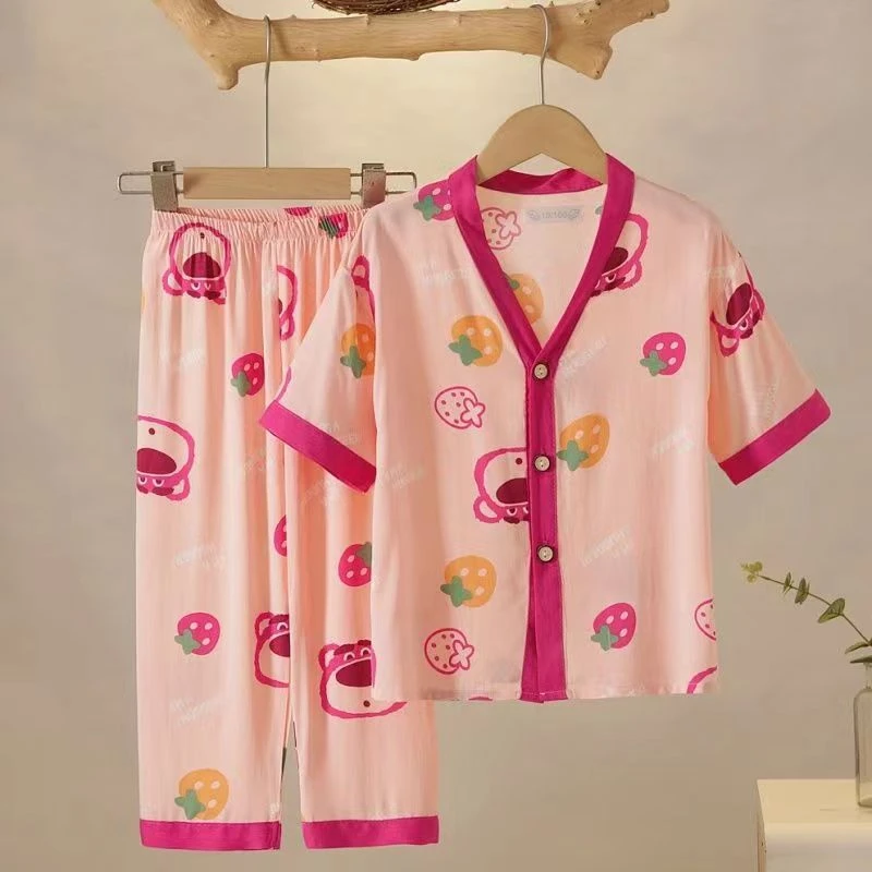 2024年春夏季新款儿童卡通印花长袖薄款云朵棉宝宝睡衣家居服套装