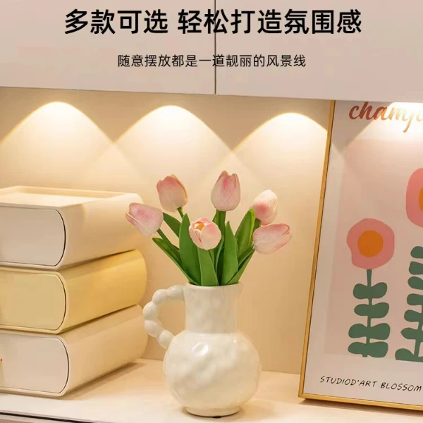 奶油风把手陶瓷花瓶轻奢客厅玄关装饰品插花摆件水培水养奶壶花瓶