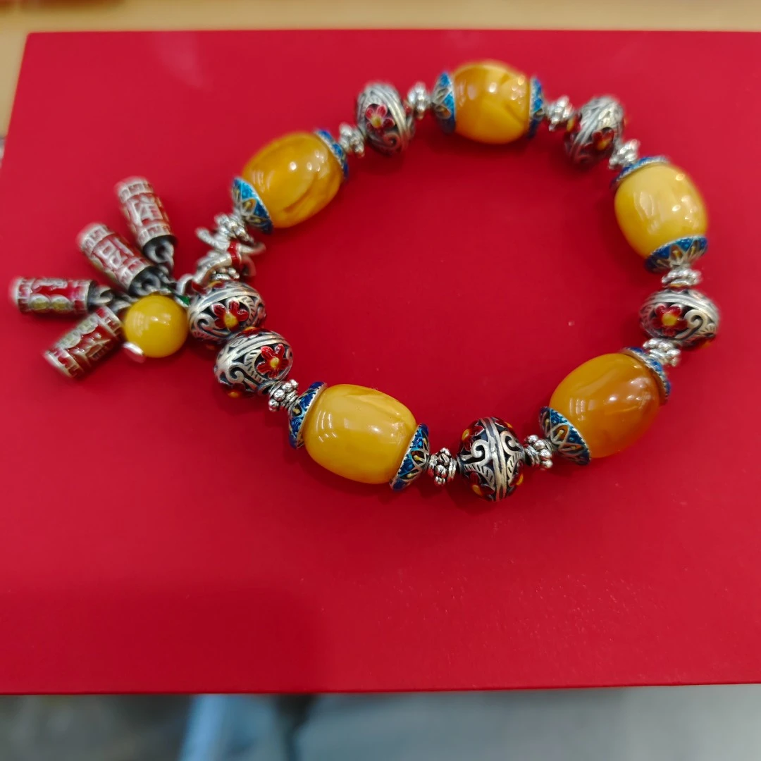 九乐蜜蜡手串复古小众设计感串珠银简约手饰高级感气质