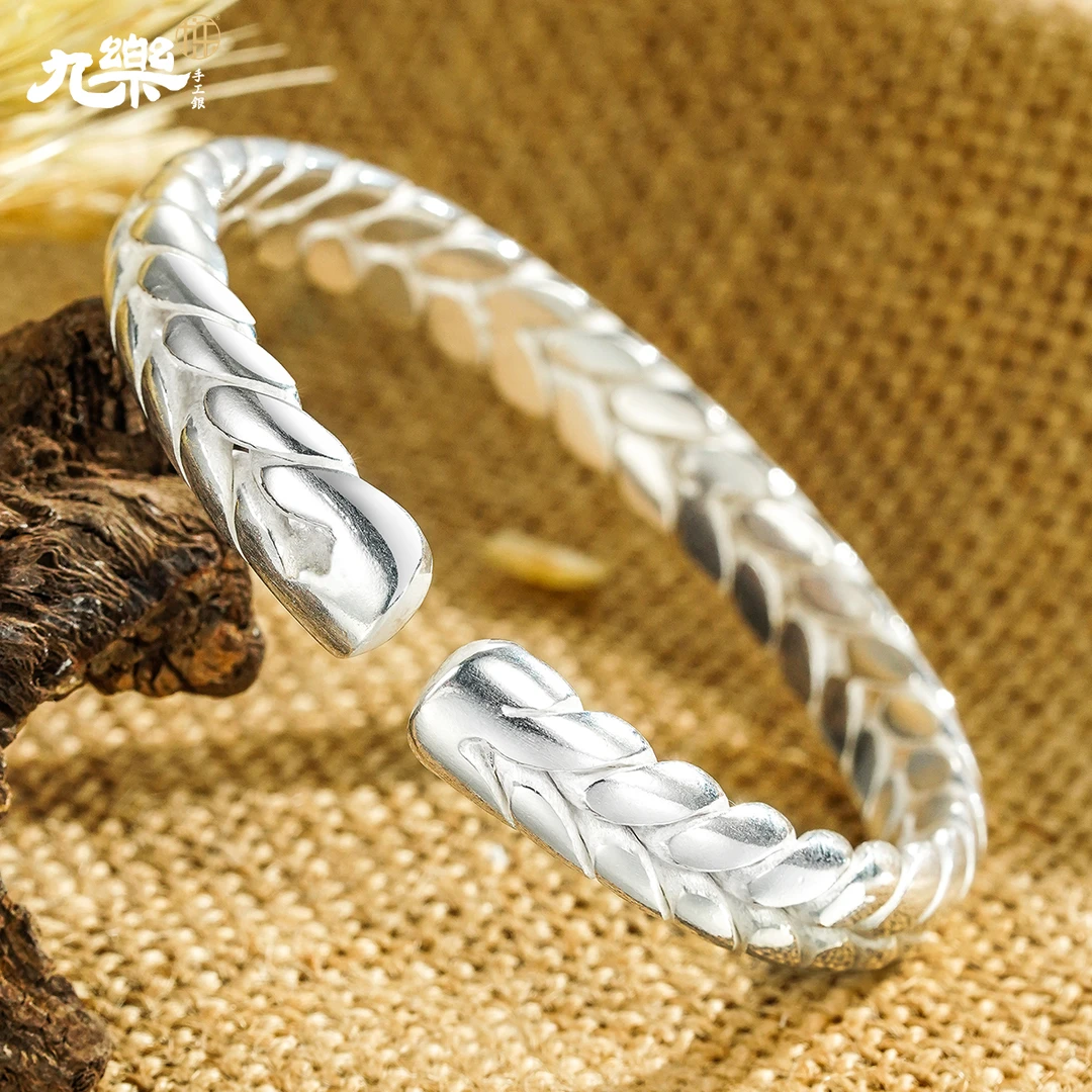 九乐 足银手镯 999编织麦穗手镯约50克