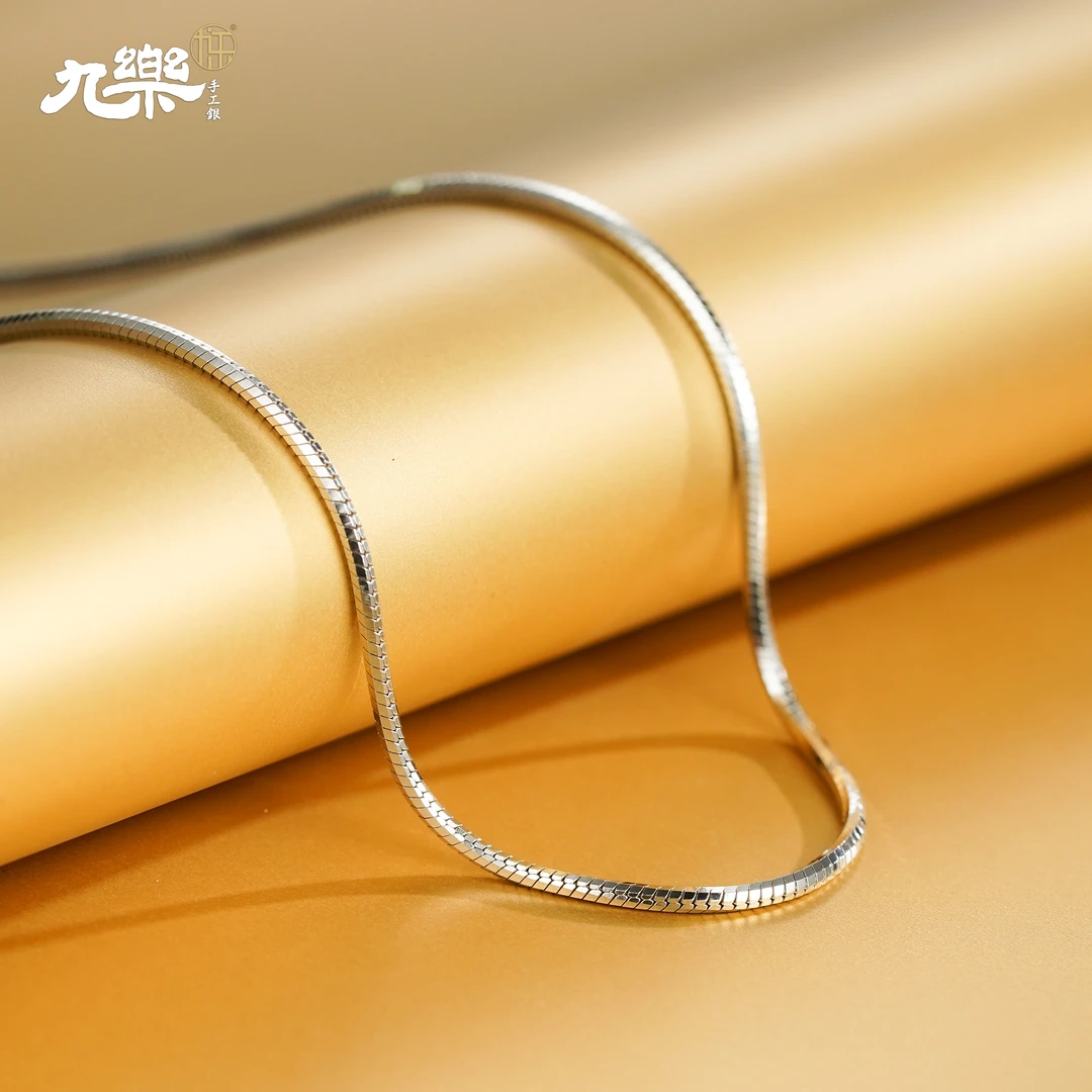 九乐 链子925银 九乐 链子925银 时尚四方蛇骨项链简约百搭款链子