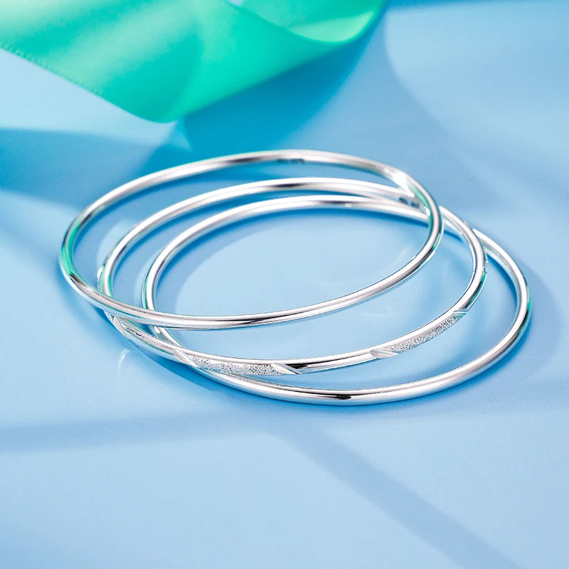 足银手镯 三生三世细圈足银手镯约30g光面简约实心素圈银手镯