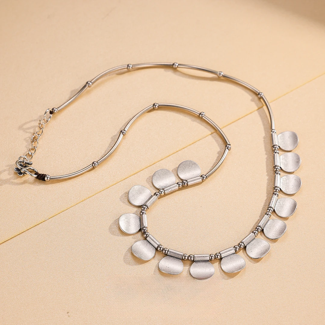 九乐 坠链均925银 925圆片片弯管绳项链