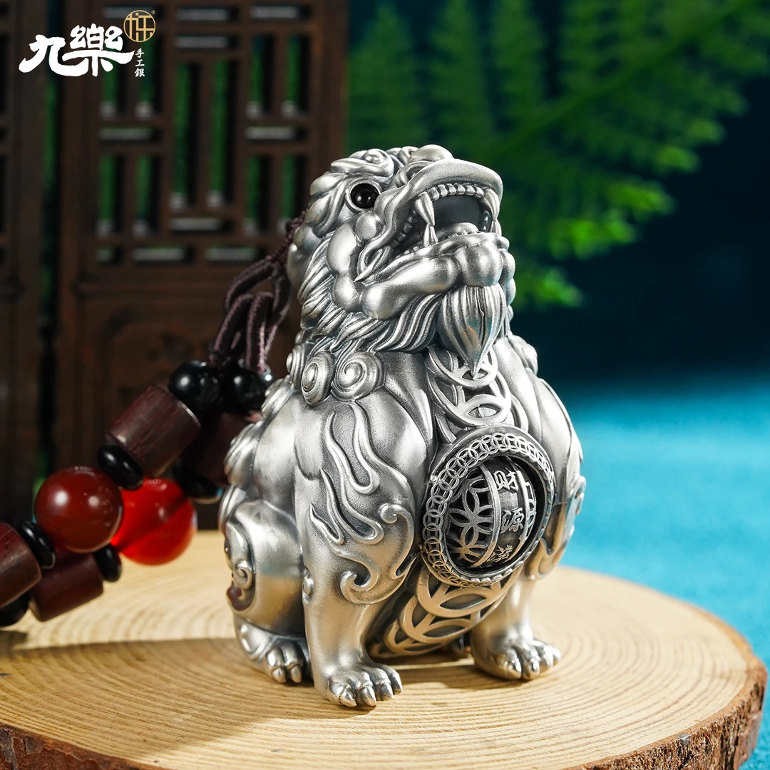 九乐 足银银制品 999复古立体貔貅手摆件盘玩手把件挂件礼物做旧