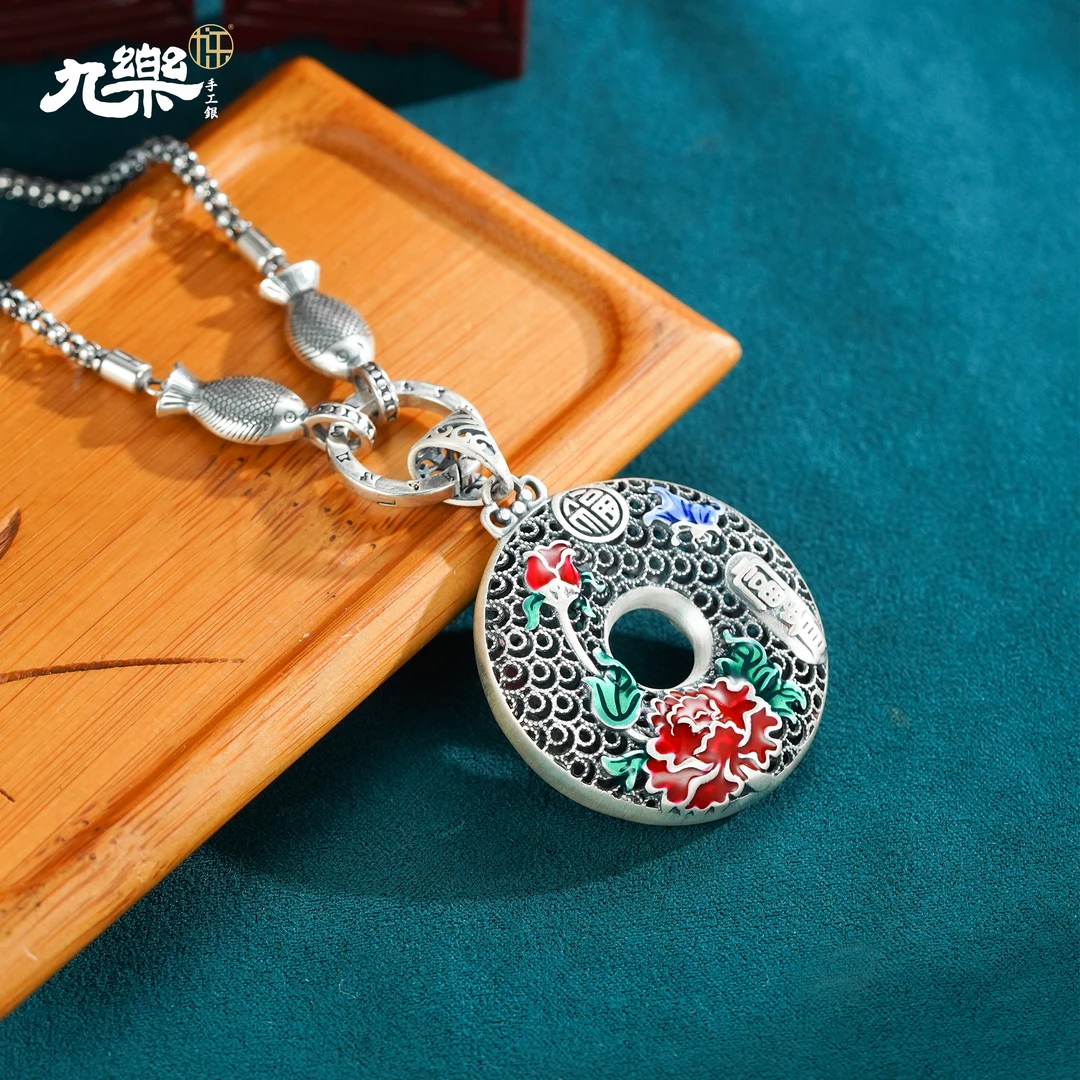 九乐 吊坠足银 990花开富贵蝶恋花吊坠女（送爆谷双鱼项链[a]