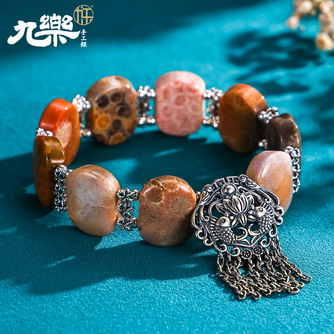 九乐珊瑚玉年年有鱼流苏手链女款