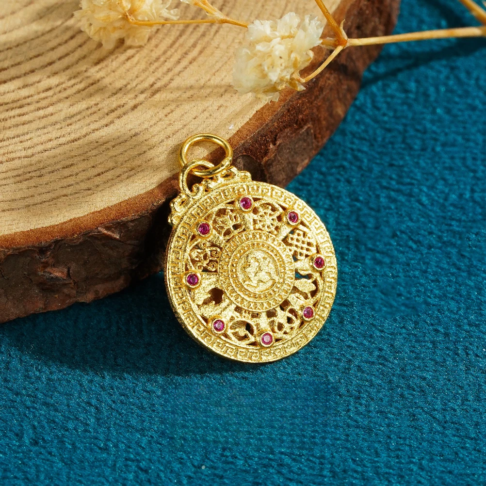 九乐 坠链均925银合成锆石 八宝罗盘百搭项链