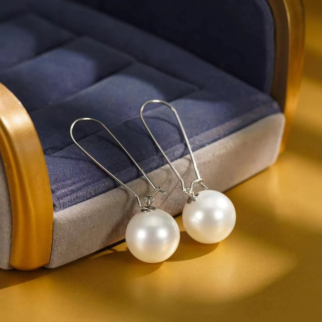 九乐 925银仿珍珠耳饰 14m贝珠气质百搭优雅素款精致轻奢简约耳钩