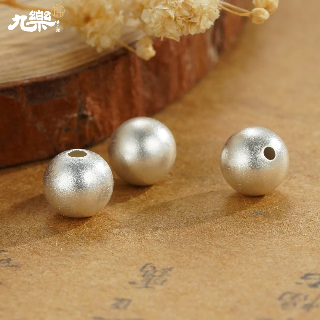 九乐 足银银制品 999三颗7N古法银珠配件简约素款珠珠时尚百搭