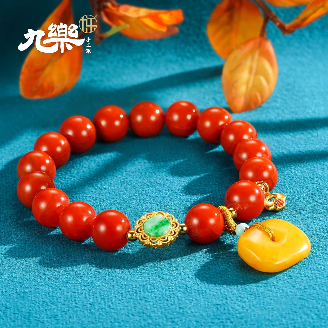 九乐10mm南红老花蜡平安扣手串国风中式温婉细腻轻奢气质精美古典