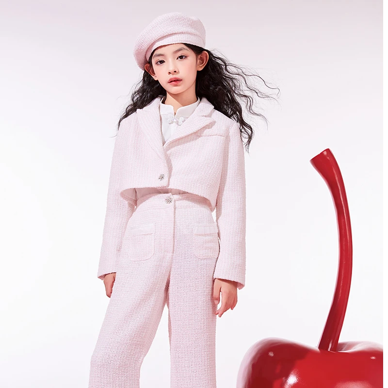 爱安玖儿童小香风套装小女孩长袖外套女童长裤两件套AAJ1214