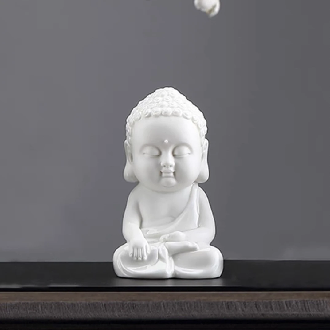一园国际出品，白瓷小佛像茶宠摆件陶瓷