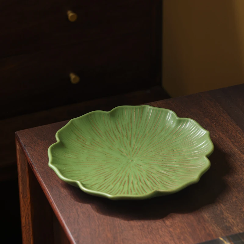 景德镇粗陶手作食器夜蒲花边盘点心盘甜品盘子摆盘拍照碟子B095