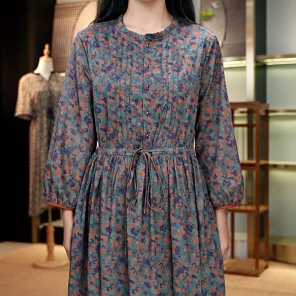 2025高定款秋季时尚气质印花透气高贵休闲连衣裙#326