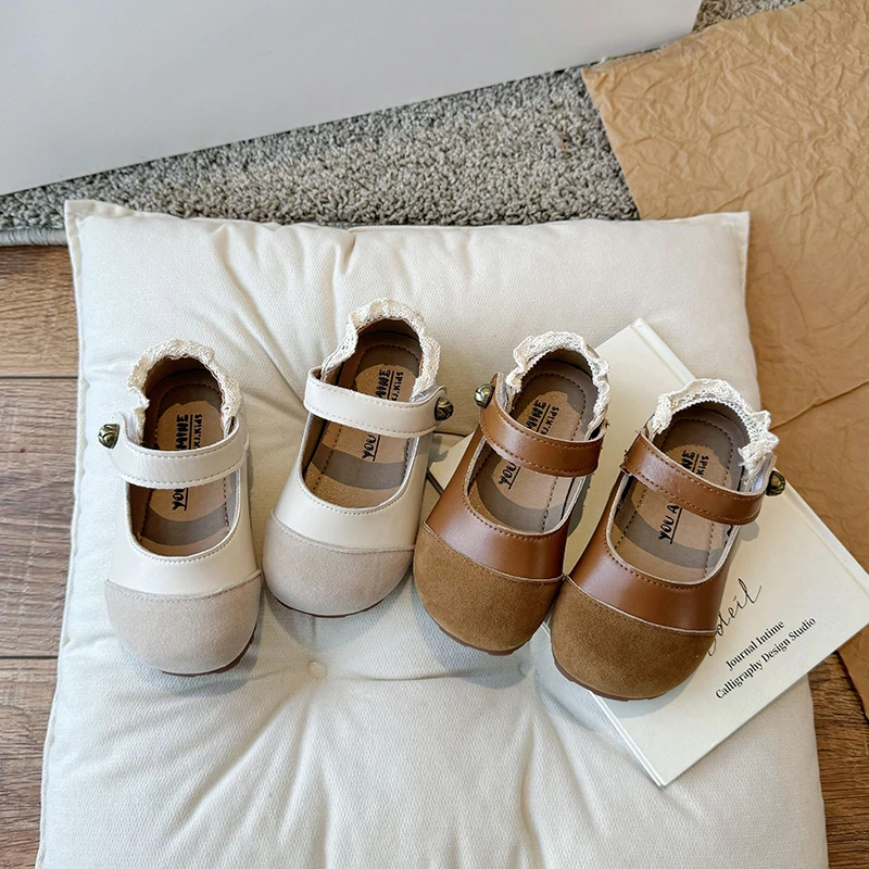 韩版儿童勃肯皮鞋2024春秋女童浅口花边公主鞋软底单鞋宝宝豆豆鞋