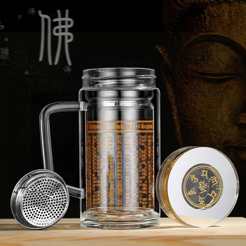 厚底水晶高硼硅玻璃杯家用泡茶水杯高档双层玻璃杯带把手