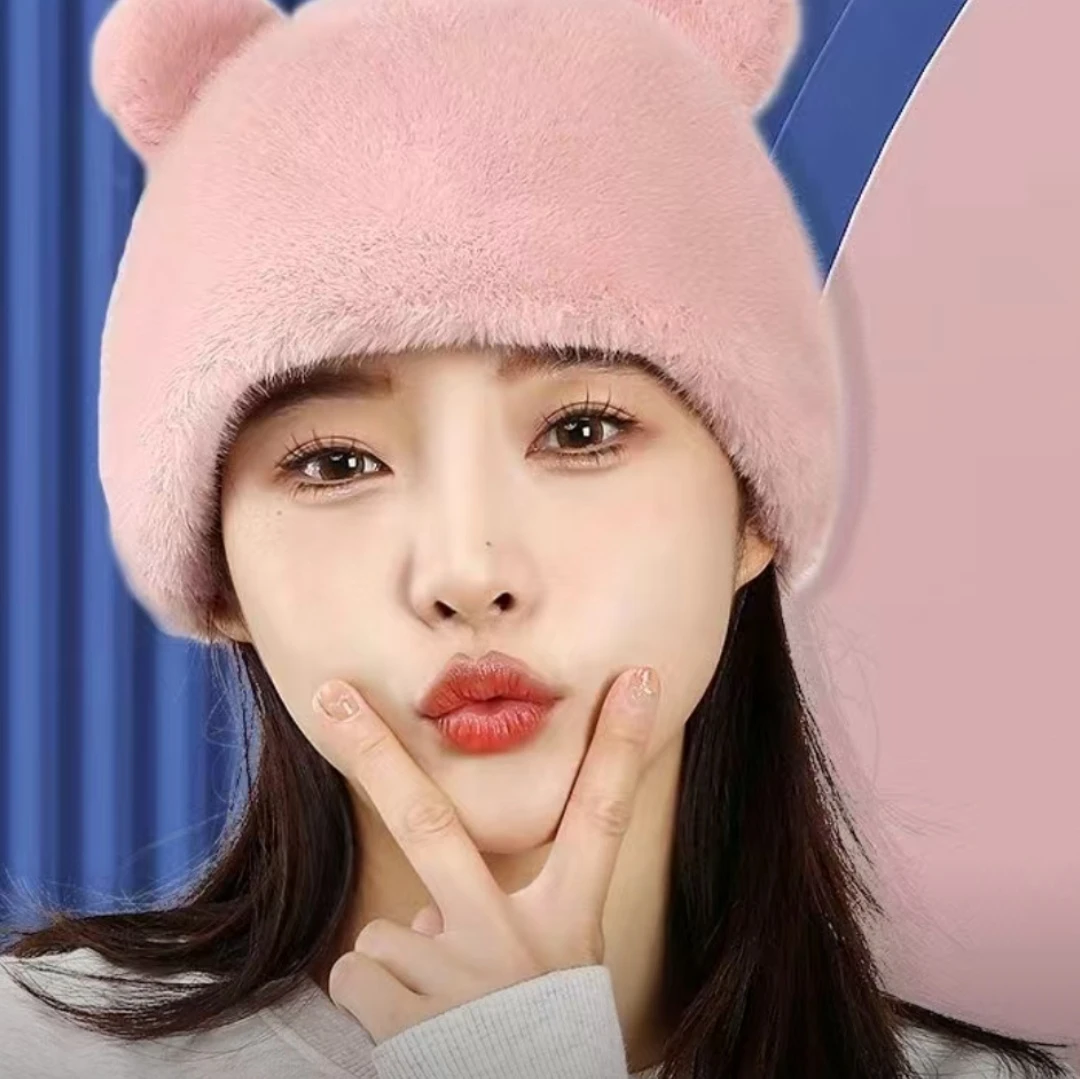 秋冬季欧貂绒时尚洋气款大小松紧可调节网红帽