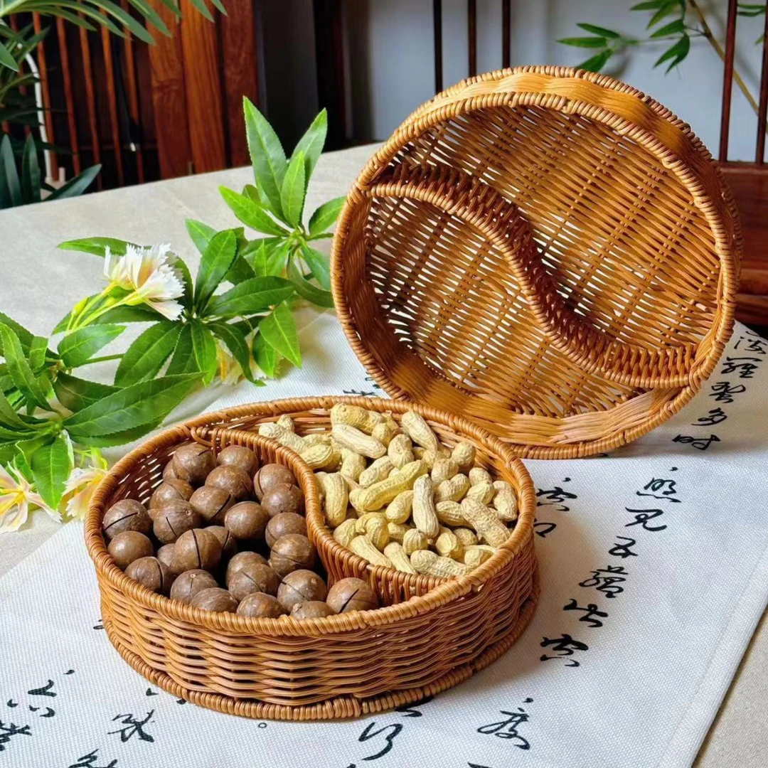 零食坚果盘新中式国风圆型多分格收纳零食托盘手工网红家用点心盘