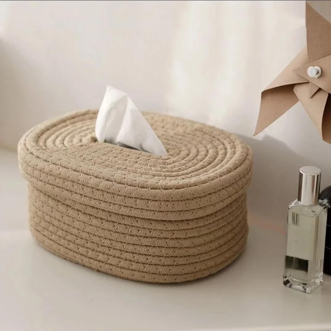B6卡其纸抽盒北欧手工家用简约客厅草编玄关储物卫生厨房床头收纳
