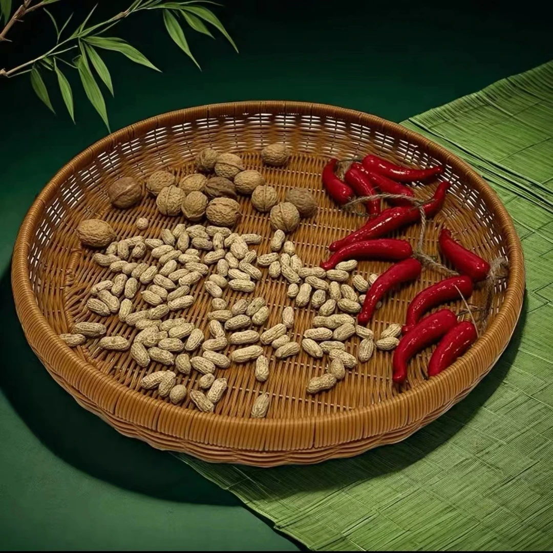 S2藤编实用大晒筐大容量馒头筐饺子盘手工编织簸箕圆形家用52*8